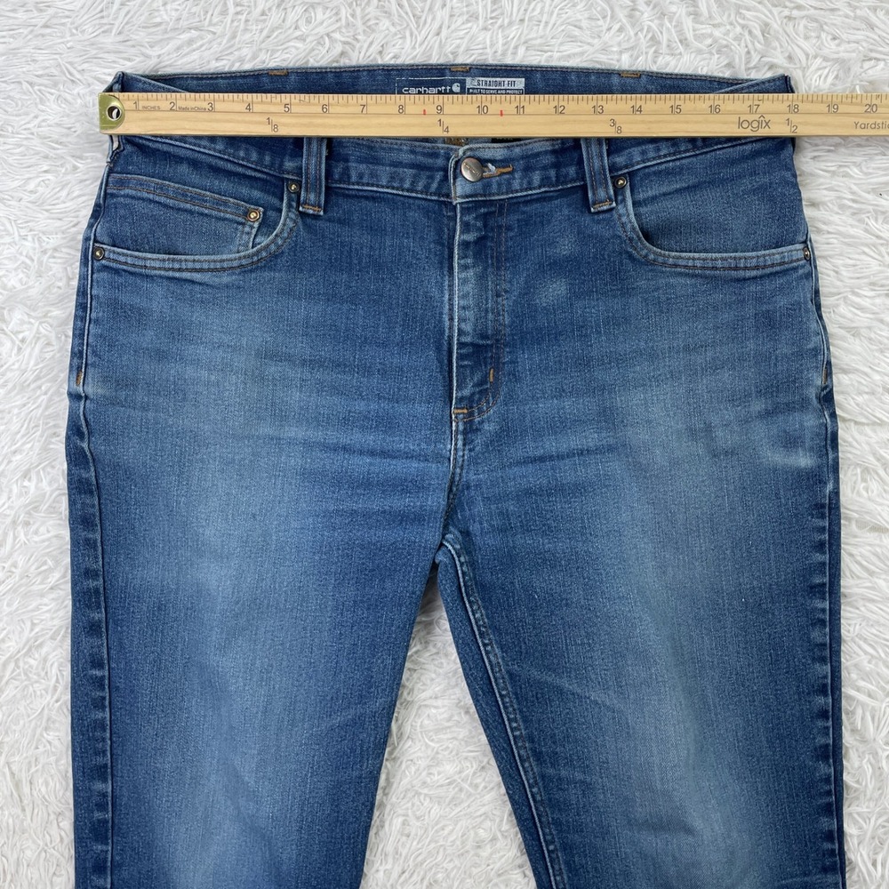 Carhartt Pants Mens 36x32 Blue Force Straight Fit Low Rise 5 Pocket Tapered Jean - Picture 10 of 14